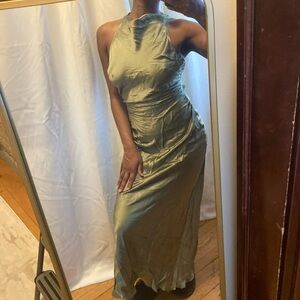 Reformation Olive Silk Satin Casette Dress